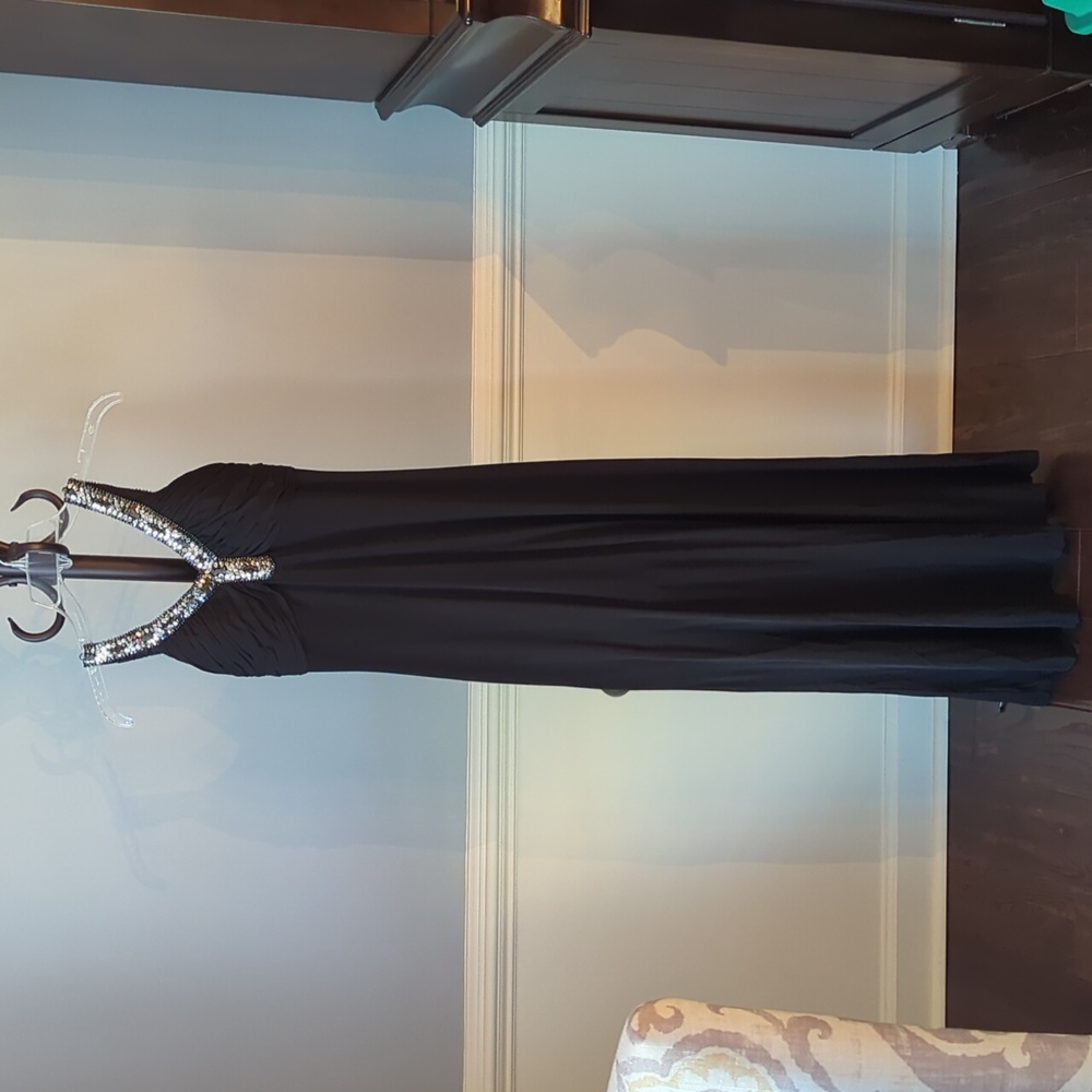 Black beaded floor length gown, size 2